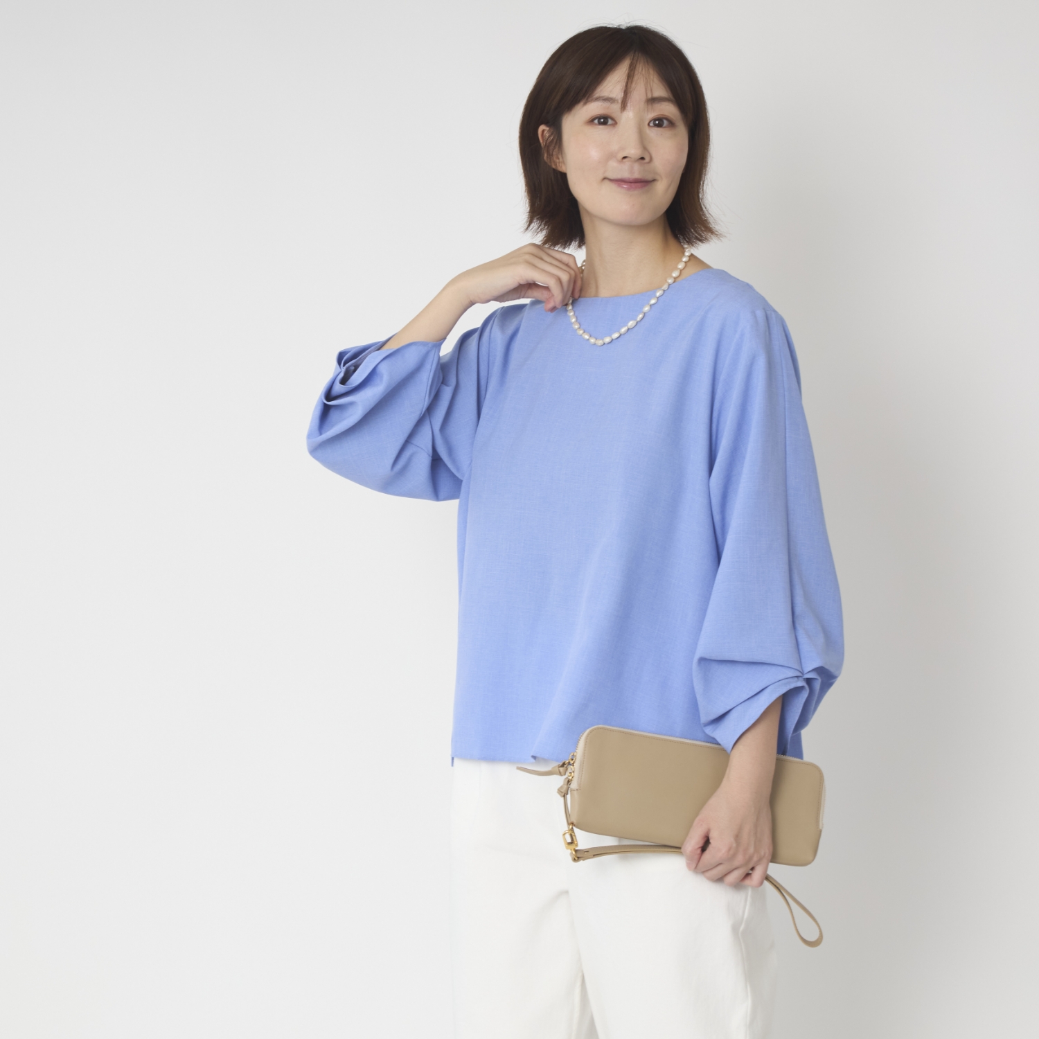 Kilka/蒸れにくい7分袖タックブラウス